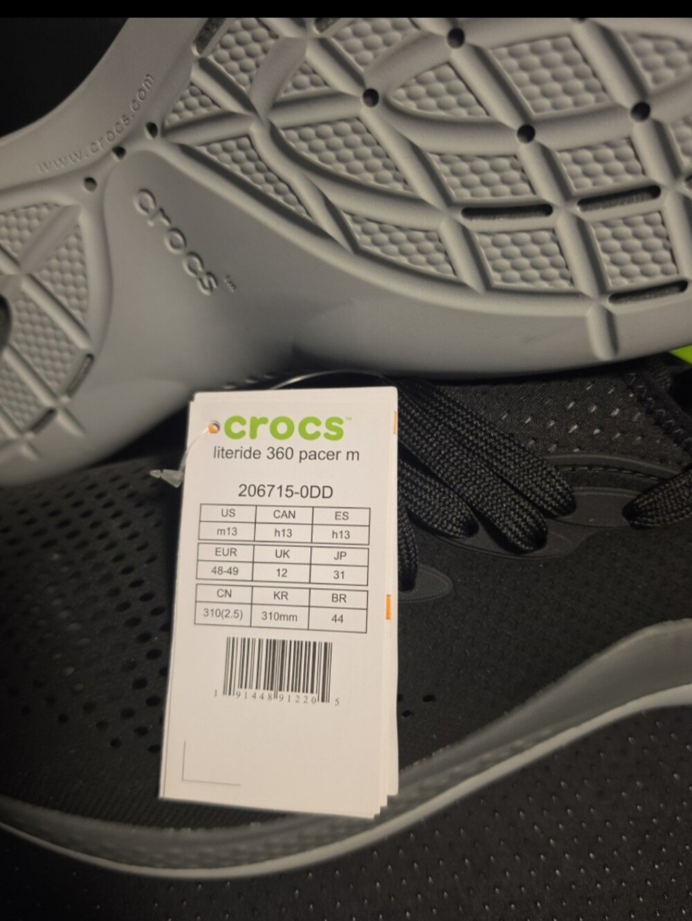 Crocs Literide 360 Pacer Sneaker, men's size 13 Black new - Picture 2 of 4